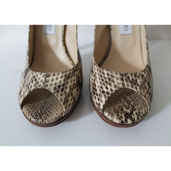 Jimmy Choo Phython Embossed Slingback Peep Toe Heels Size 39 Neutral - Picture 3 of 11